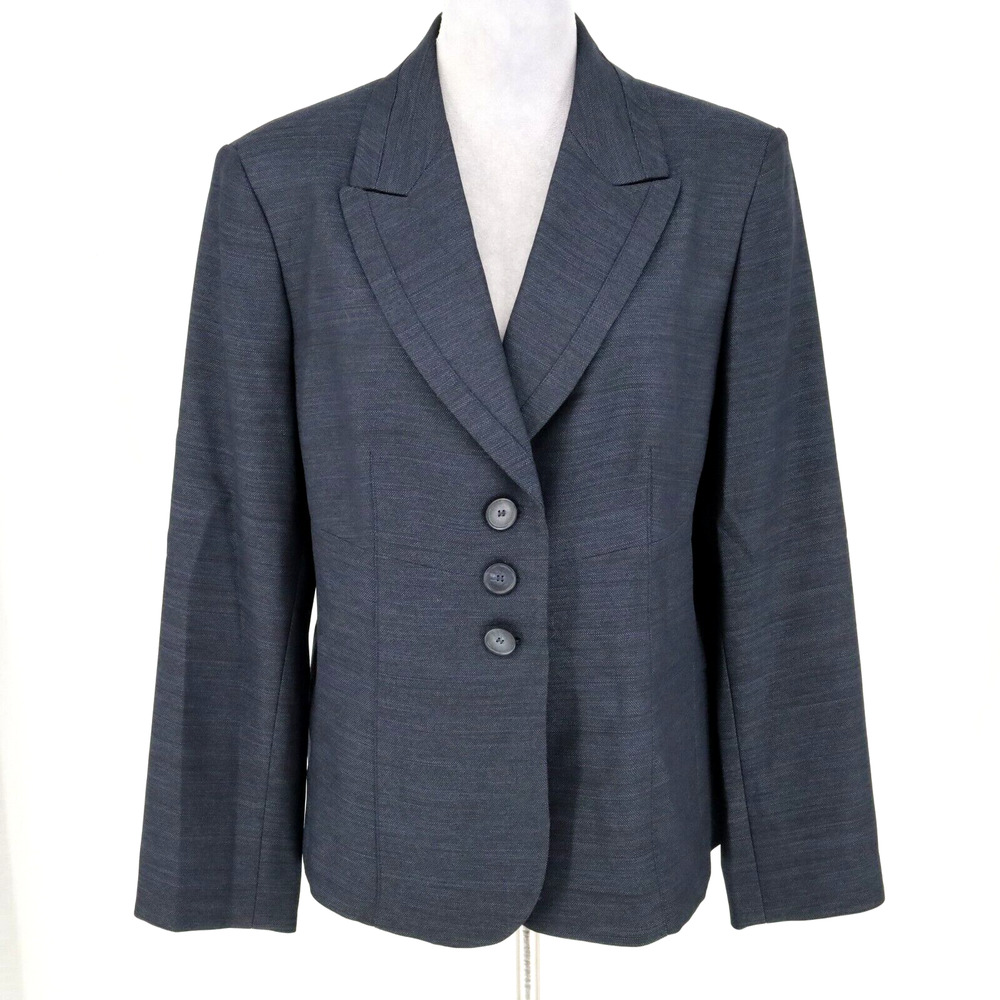 Le Suit Jacket Womens 16 Navy Blue Tweed Lined Blazer Career Office Preppy